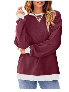 Women’s Burgundy Pullover Sweatshirt with White Trim